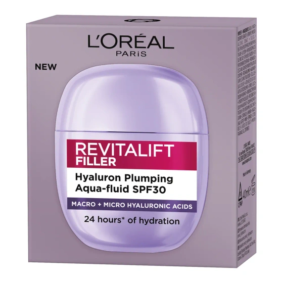 L'Oréal Paris Revitalift Filler Hyaluron Aqua-Fluid – leichte Feuchtigkeitscreme LSF 30, 40 ml