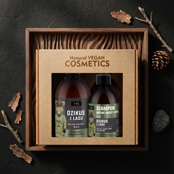 Kliknij na zdjęcie, aby je powiększyć LaQ Dzikus z Lasu Geschenkset für Männer Duschgel 8in1 500 ml + Haarshampoo 300 ml