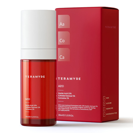 Kliknij na zdjęcie, aby je powiększyć Teramyde AZID 15% Azelaic Acid Treatment aufhellendes Gesichtsserum als Emulsion mit 15 % Azelainsäure 30 ml