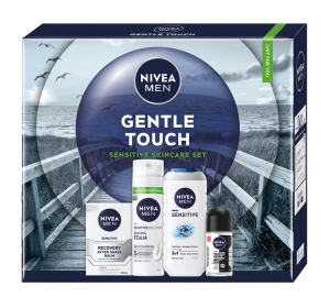 NIVEA MEN Gentle Touch Geschenkset für Männer Duschgel + Rasierschaum + After Shave Balsam + Roll-on Antitranspirant