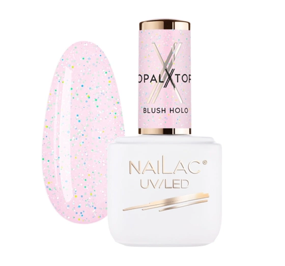 Kliknij na zdjęcie, aby je powiększyć NAILAC OPALX TOP HYBRID TOPCOAT BLUSH HOLO 7ML