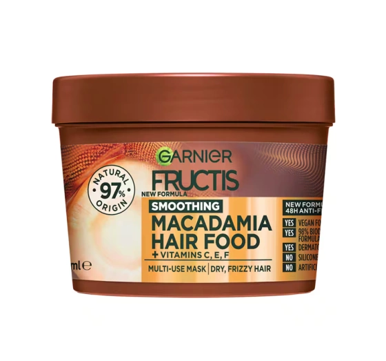 Kliknij na zdjęcie, aby je powiększyć GARNIER FRUCTIS HAIR FOOD MACADAMIA GLÄTTENDE MASKE FÜR TROCKENES HAAR 400ML