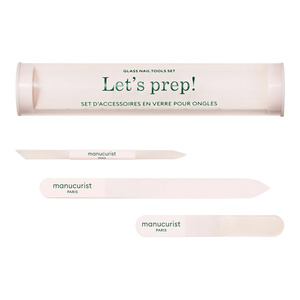 Manucurist Let's Prep – Set mit drei Glas-Nagelaccessoires: Nagelfeile + Polierer + Nagelhautschieber