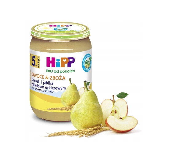 HiPP Bio Gläschen-Dessert nach dem 5. Monat Birnen und Äpfel mit Dinkelgrieß 190 g