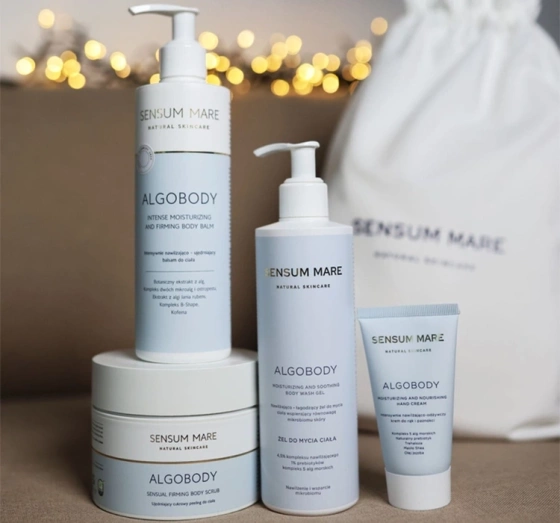 Kliknij na zdjęcie, aby je powiększyć Sensum Mare Algobody Kosmetiset zur Pflege Duschgel + Balsam + Peeling + Handcreme