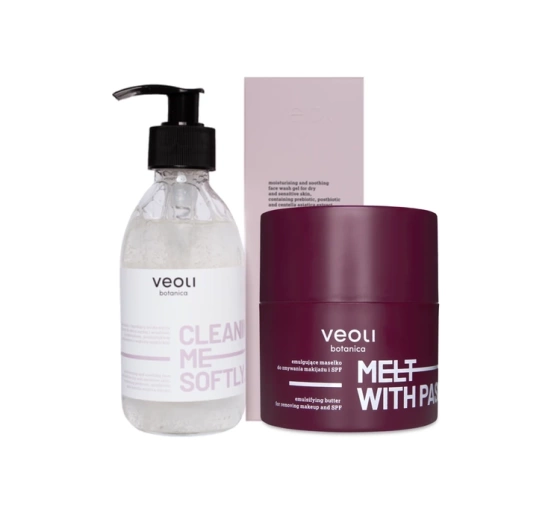 Veoli Botanica Melt Into Calm Geschenkset zur zweistufigen Gesichtsreinigung Buuter Melt With Passion 40 g + Gel Cleaning Me Softly 190 ml