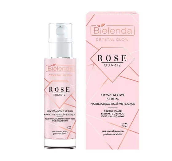Kliknij na zdjęcie, aby je powiększyć BIELENDA CRYSTAL GLOW ROSE QUARTZ FEUCHTIGKEITSSPENDENDES UND AUFHELLENDES KRISTALLSERUM 30ML
