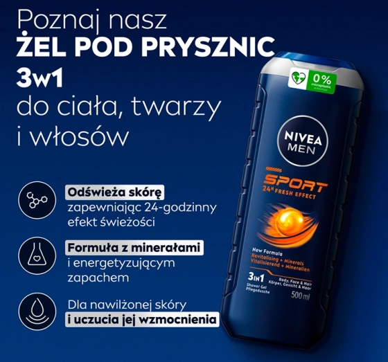 Kliknij na zdjęcie, aby je powiększyć NIVEA MEN SPORT DUSCHGEL FÜR MÄNNER 500ML