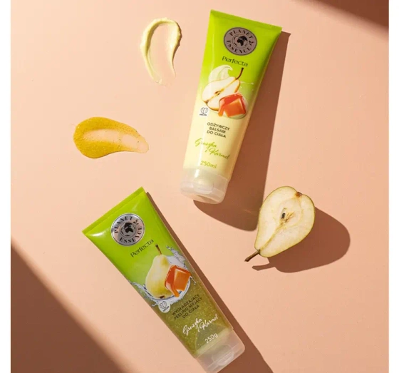 Perfecta Planet Essence Glättendes Duschpeeling für Körper Birne & Karamell 250g