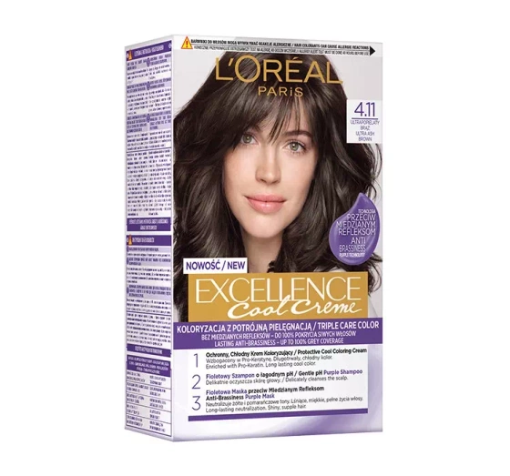 LOREAL EXCELLENCE COOL CREME HAARFARBE 4.11 ULTRA-ASCHE BRAUN