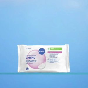 NIVEA Cleansing Wipes Caring Feuchte Abschminktücher für trockene Haut 25 Stück
