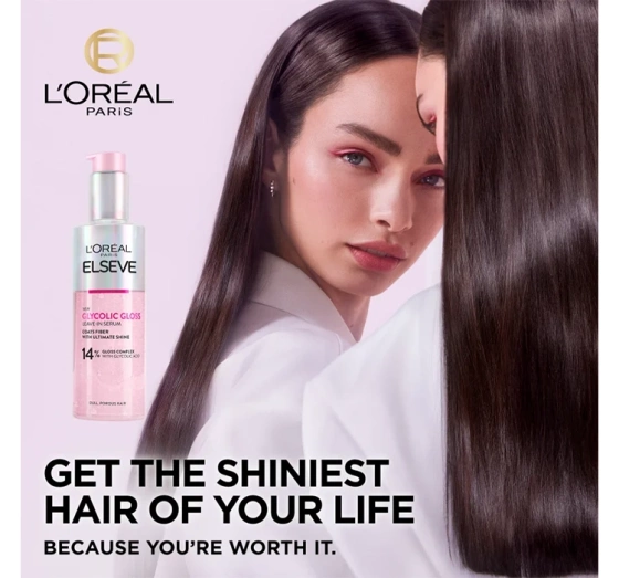 Kliknij na zdjęcie, aby je powiększyć L'Oréal Paris Elseve Glycolic Gloss – glättendes Leave-in-Serum für stumpfes und sprödes Haar, 150 ml