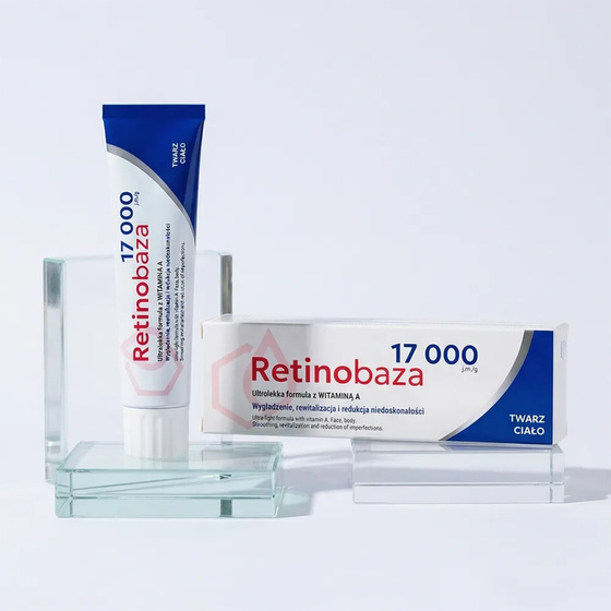 Retinobaza 17000 – pharmazeutische Creme mit Vitamin A gegen Falten, Hautverfärbungen und Hautunreinheiten, 30 g