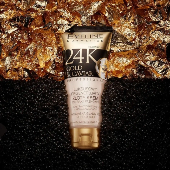 Kliknij na zdjęcie, aby je powiększyć Eveline Cosmetics 24k Gold & Caviar Regenerierende Hand- und Nagelcreme 100 ml