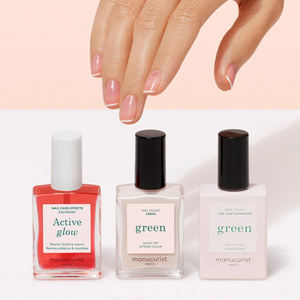 Manucurist Active French Routine – Set für die French-Maniküre: Pflege 15 ml + Nagellack 8 ml + Überlack 15 ml + Stempel