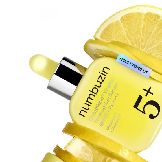 Numbuzin No.5+ Glutathion Vitamin Tone-up Sun Serum SPF50+ PA++++ – leichtes Sonnenschutzserum mit Glutathion, 30 g