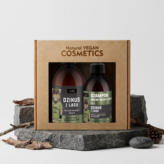 Kliknij na zdjęcie, aby je powiększyć LaQ Dzikus z Lasu Geschenkset für Männer Duschgel 8in1 500 ml + Haarshampoo 300 ml