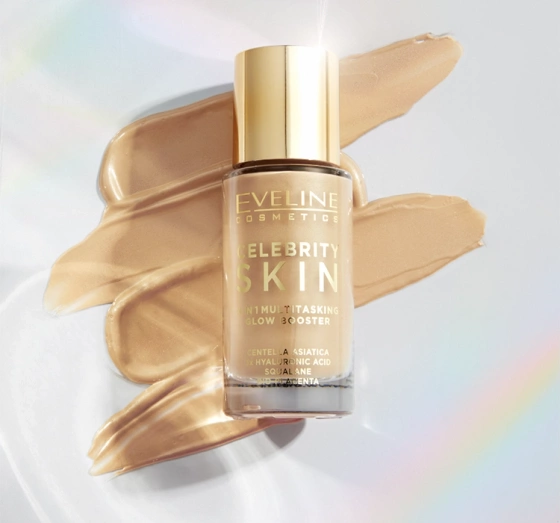 Kliknij na zdjęcie, aby je powiększyć Eveline Cosmetics Celebrity Skin 4in1 Multitasking Glow Booster Multifunktionale Gesichtsbasis 02N Universal Tan 30 ml