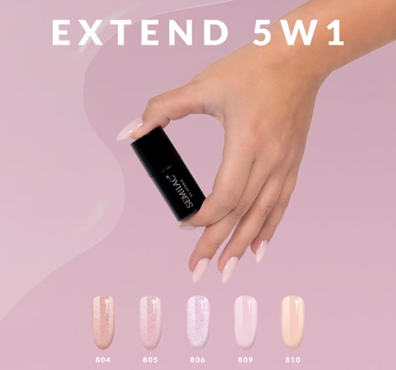 Kliknij na zdjęcie, aby je powiększyć SEMILAC EXTEND 5 IN 1 BASIS LACK TOP 804 GLITTER SOFT BEIGE 7 ML