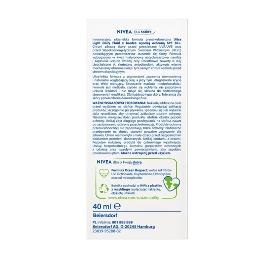 NIVEA SUN Ultra Light Daily Fluid Sonnenschutzcreme mit Pigmenten SPF50+ Light Tinted 40ml