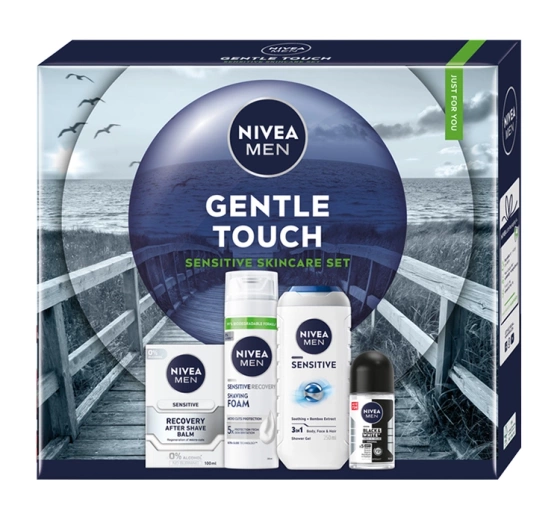 Kliknij na zdjęcie, aby je powiększyć NIVEA MEN Gentle Touch Geschenkset für Männer Duschgel + Rasierschaum + After Shave Balsam + Roll-on Antitranspirant
