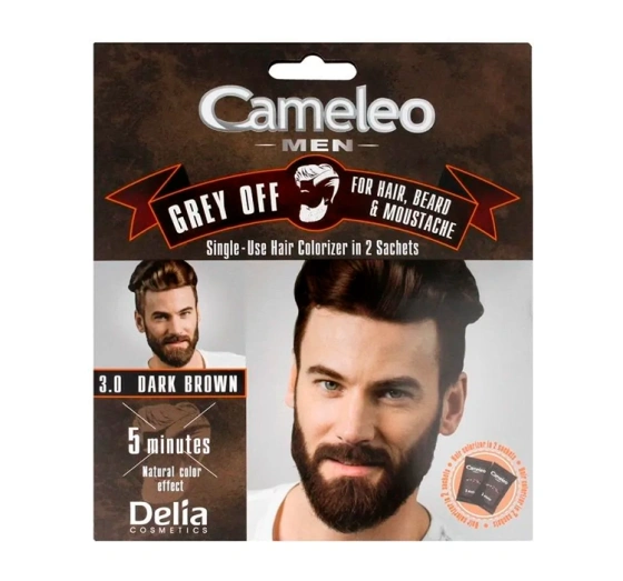 Kliknij na zdjęcie, aby je powiększyć DELIA CAMELEO MEN GREY OFF FOR HAIR BEARD & MOUSTACHE 3.0 DARK BROWN 2x15ML