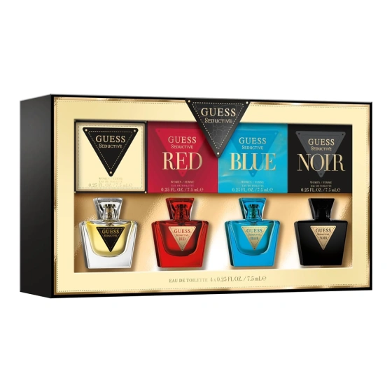Kliknij na zdjęcie, aby je powiększyć Guess Eau de Toilette Seductive 7,5 ml + Seductive Red 7,5 ml + Seductive Blue 7,5 ml + Seductive Noir 7,5 ml