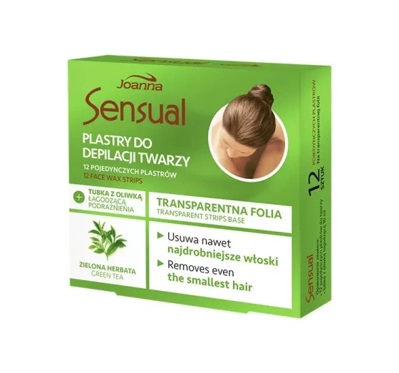 Kliknij na zdjęcie, aby je powiększyć JOANNA SENSUAL GESICHTSEPILATIONSPFLASTER MIT GRÜNTEE-EXTRAKT FÜR EMPFINDLICHE HAUT 12 STÜCK