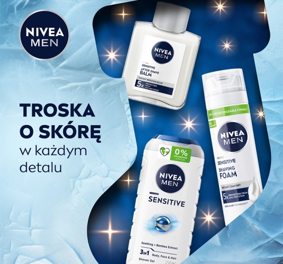 Kliknij na zdjęcie, aby je powiększyć NIVEA MEN Feel So Calm Comforting Trio Geschenkset für Männer Duschgel + Rasierschaum + Aftershave-Balsam