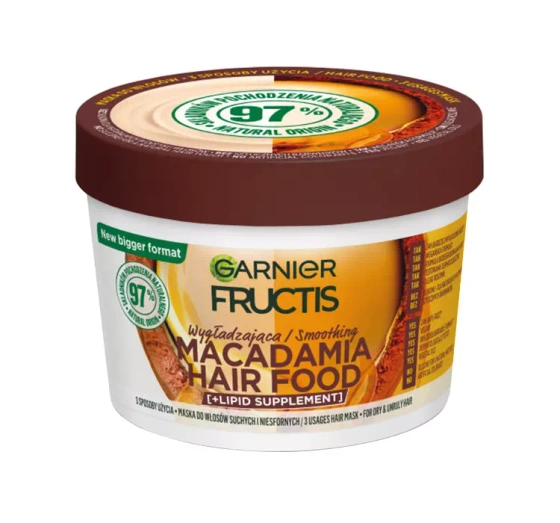 Kliknij na zdjęcie, aby je powiększyć GARNIER FRUCTIS HAIR FOOD MACADAMIA GLÄTTENDE MASKE FÜR TROCKENES HAAR 400ML
