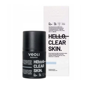 Veoli Botanica Hello, Clear Skin Leichte Schutzcreme SPF50+ mit 0,5% Präbiotika und 1% CICA 50 ml