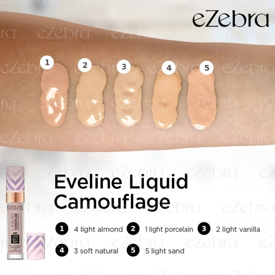 Eveline Cosmetics Liquid Camouflage – wasserfester Concealer mit Hyaluronsäure 01 Light Porcelain 7 ml