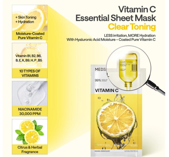 Kliknij na zdjęcie, aby je powiększyć Mediheal Vitamin C Aufhellend-feuchtigkeitsspendende Tuchmaske 24 ml