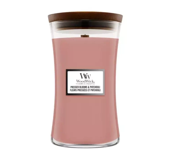 Kliknij na zdjęcie, aby je powiększyć WOODWICK LARGE JAR CANDLE DUFTKERZE PRESSED BLOOMS & PATCHOULI 610G