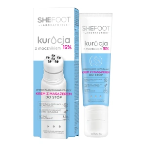 SheFOOT Urea-Kur 15 % – hautpflegende und feuchtigkeitsspendende Creme mit Fußmassageaufsatz, 50 ml