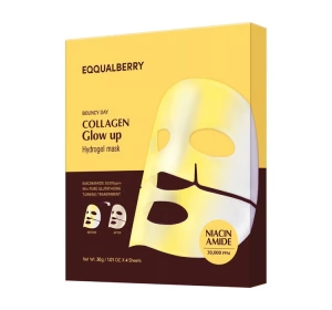 EQQUALBERRY Collagen Glow Up – aufhellende Hydrogel-Gesichtsmaske, 4 x 30 g