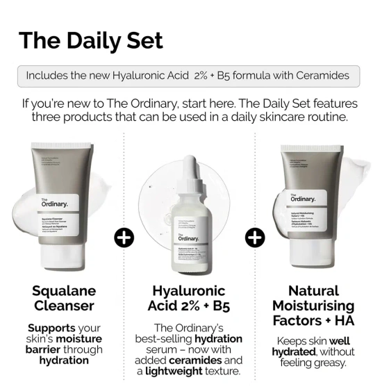 The Ordinary The Daily Set Pflegeset für trockene Haut Gel 50 ml + Serum 30 ml + Creme 30 ml