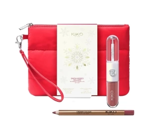KIKO Milano Snow-Kissed Holiday My Perfect Combo Geschenkset für Lippen-Make-up 02 Lippenstift Unlimited Double Touch 121 6 ml + Lipliner Creamy Colour 10 1,2 g + Kosmetiktasche