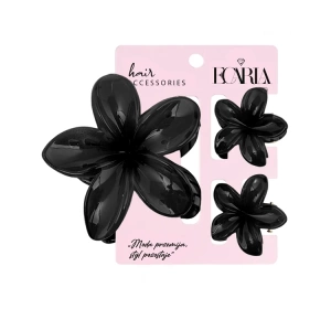 eCarla – Set mit drei blumenförmigen Haarspangen, schwarz, SP428
