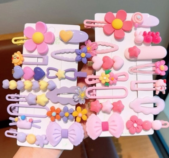 eCarla Haarspangen-Set SP411 „Rosa Blumen“, 14 Stück