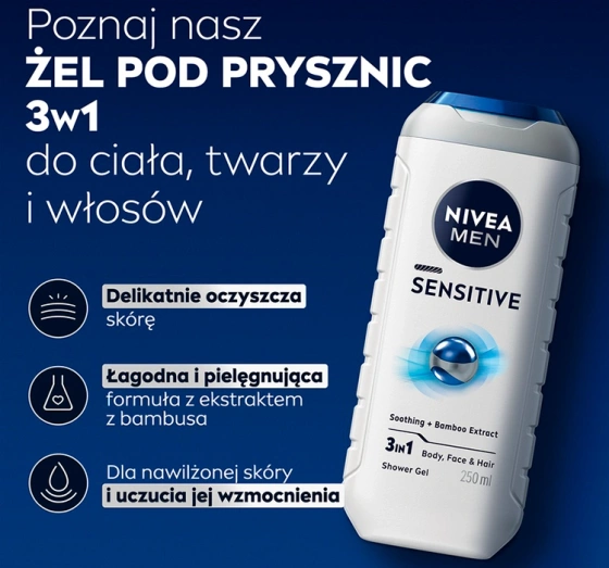 NIVEA MEN Sensitive beruhigendes 3-in-1-Duschgel für Männer 250 ml