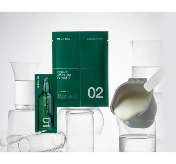 Kliknij na zdjęcie, aby je powiększyć Mediheal Derma Modeling Pack Teatree Calming Gesichtspflege-Set Algenmaske 28 g + Serum 2 ml