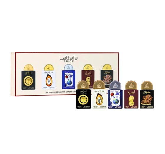 Lattafa Eau de Parfum Spray Pride Nebras 20 ml + Pride Art of Wood 20 ml + Pride Art of Universe 20 ml + Pride Ansaam Gold 20 ml + Pride Kashan 20 ml