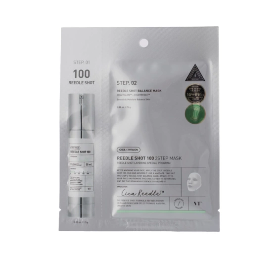 VT Cosmetics Cica x Hyalon Reedle Shot 100 Straffende Behandlung mit Mikronadel-Technologie Ampulle 1,5 g + Tuchmaske 25 g