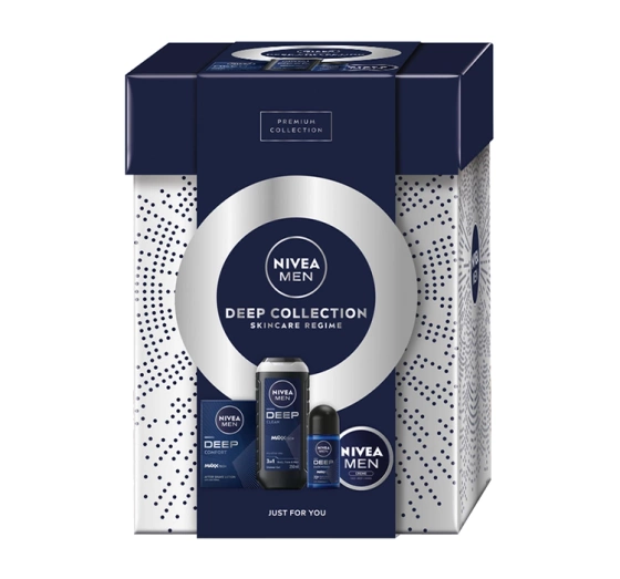 Kliknij na zdjęcie, aby je powiększyć NIVEA MEN Deep Collection After Shave + Creme für Körper und Gesicht + Duschgel + Antitranspirant Roll-on
