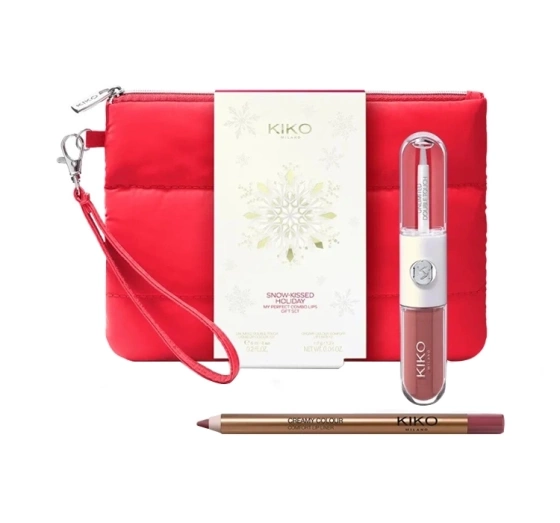 KIKO Milano Snow-Kissed Holiday My Perfect Combo Geschenkset für Lippen-Make-up 02 Lippenstift Unlimited Double Touch 121 6 ml + Lipliner Creamy Colour 10 1,2 g + Kosmetiktasche