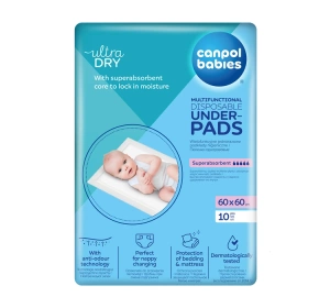 Canpol Babies Ultra Dry – multifunktionale Einweg-Unterlagen 60 x 60 cm, 10 Stück
