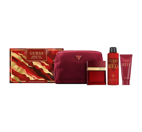 Guess Red Seductive Homme Eau de Toilette Spray 100 ml + Deodorant Spray 226 ml + Duschgel 100 ml + Kosmetiktasche