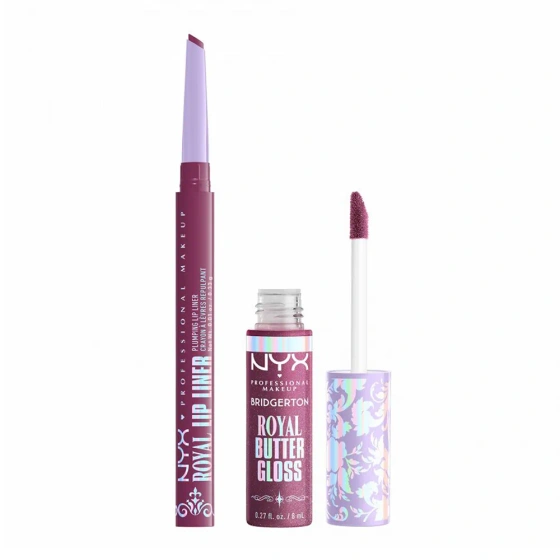 Kliknij na zdjęcie, aby je powiększyć NYX Professional Makeup Bridgerton Royal Treasures Lip Kit 02 Lippen-Make-up-Set Royal Butter Gloss Amethyst Amour 8 ml + Royal Lip Liner Talk of the Ton 0,33 g