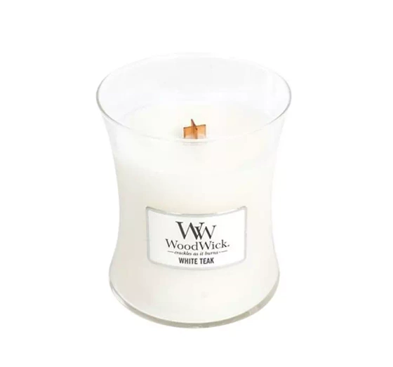 WOODWICK MEDIUM JAR CANDLE DUFTKERZE WHITE TEAK 275G